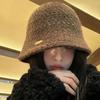 Brown Knitted Bucket Hat Women's New Autumn and Winter Ear Protector Basin Hat Wool Bucket Hat