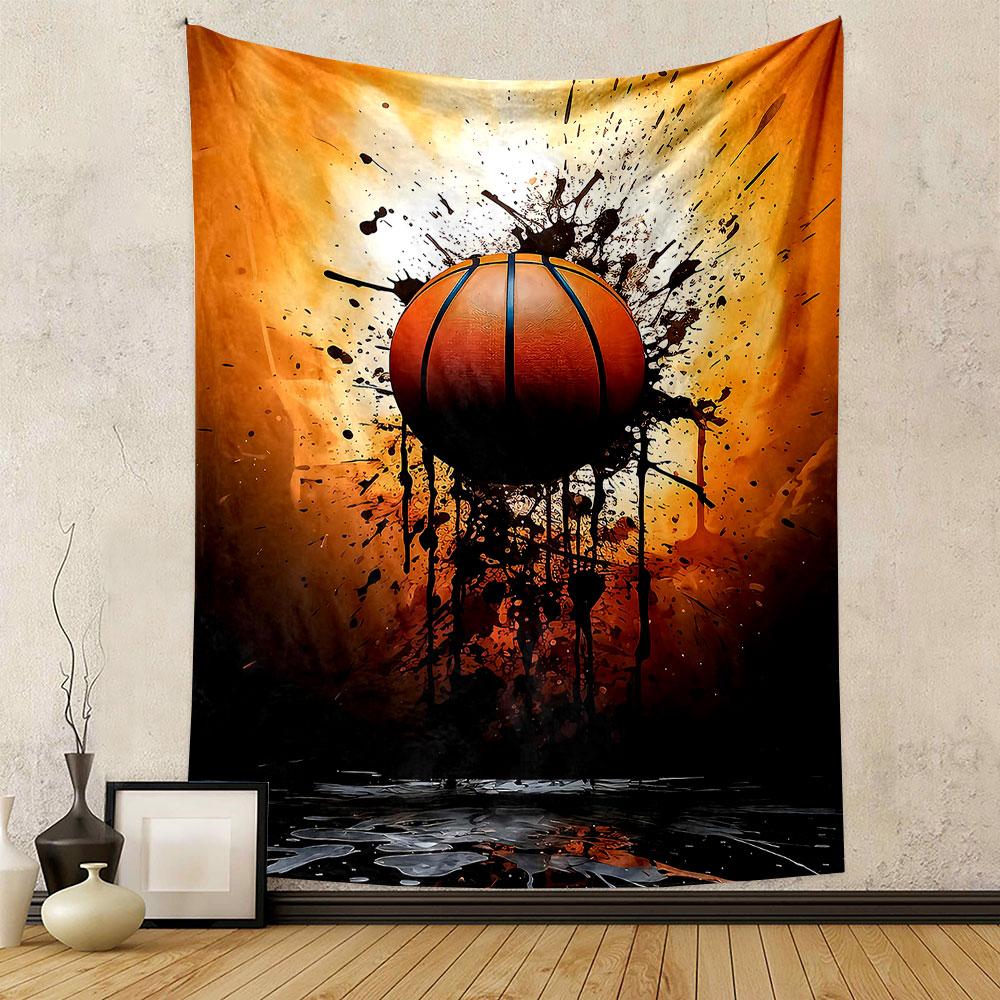 "Basketball Splash Art on Fiery Background" Patterned tapestry home decor, suitable for bedroom and living room, gift