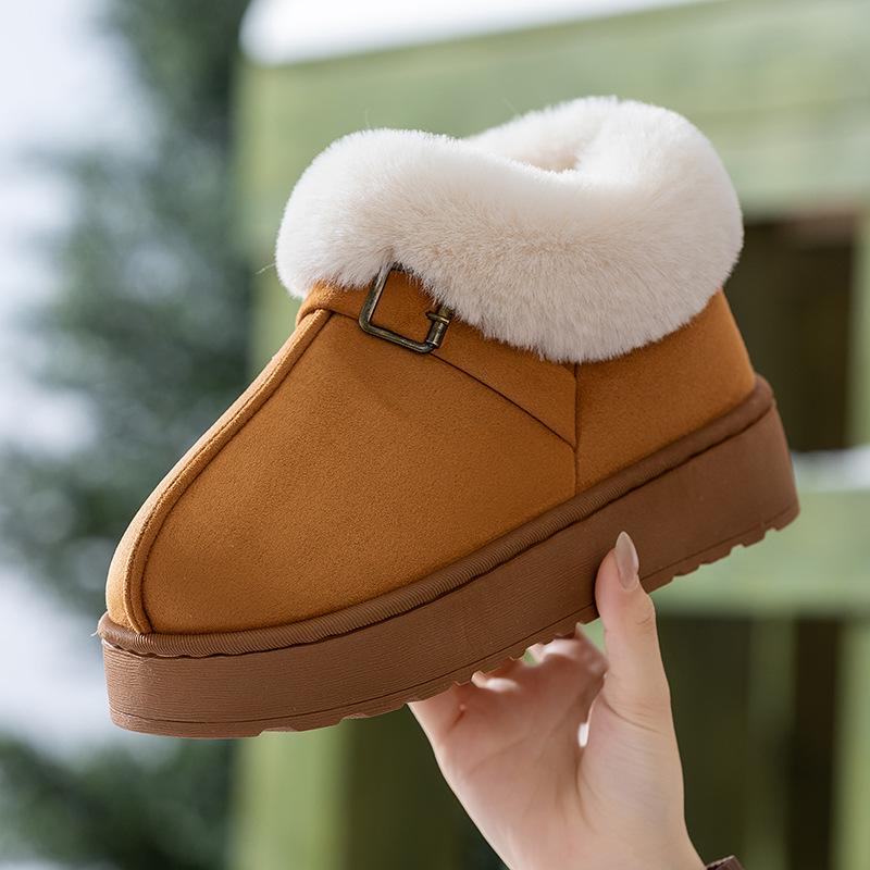 Heel cotton slippers thick-soled velvet thickened winter cold-proof warm cotton shoes simple and versatile outside