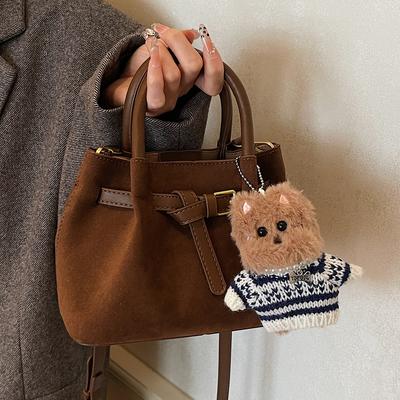 Niche Design Handbag for Women, New Korean Style Vintage Suede Bucket Bag, Fashionable Messenger Bag