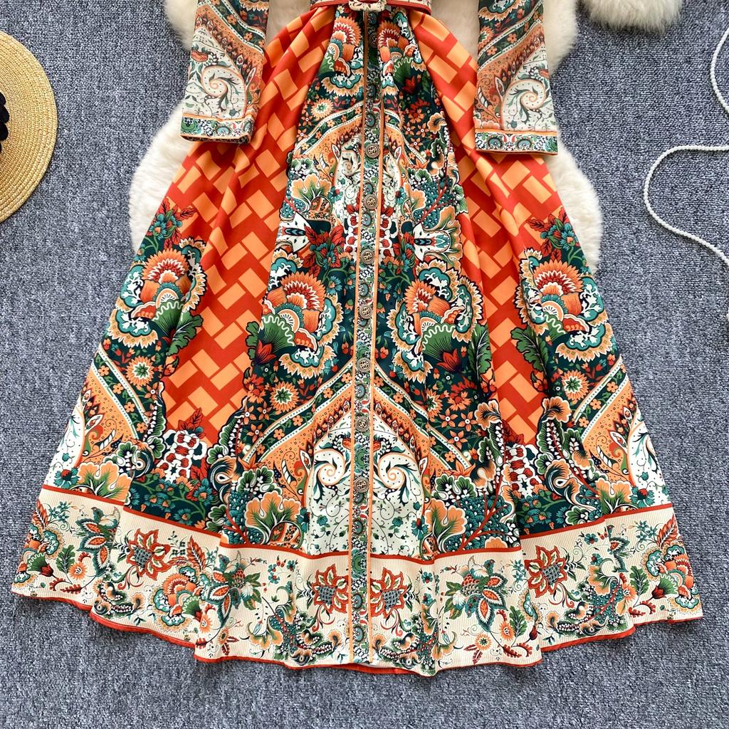 Spring Autumn Women Elegant Notched Collar Designer Print Single Breasted Long Maxi Holiday Party Blazer Dresses