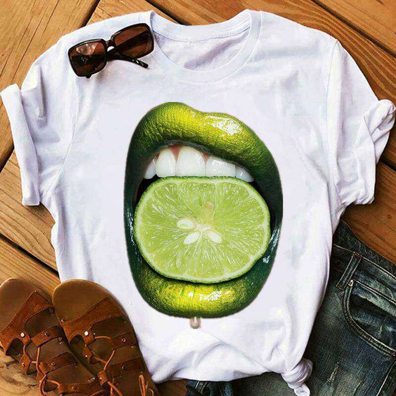 Lippen Reine Baumwolle Bedruckt Unisex und Damen Modetrend T-Shirt Sommer Neu Personalisiert Rundhals Locker Lässig T-Shirt