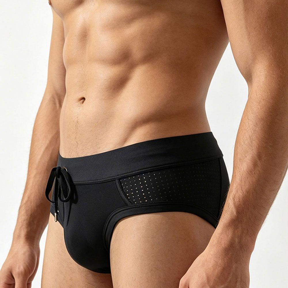 Mens Swim Briefs Comfort Quick Dry Nylon Mesh Panel Contour Pouch Elastic Waistband Sexy Color Block Swim Trunks For Beach Swimming