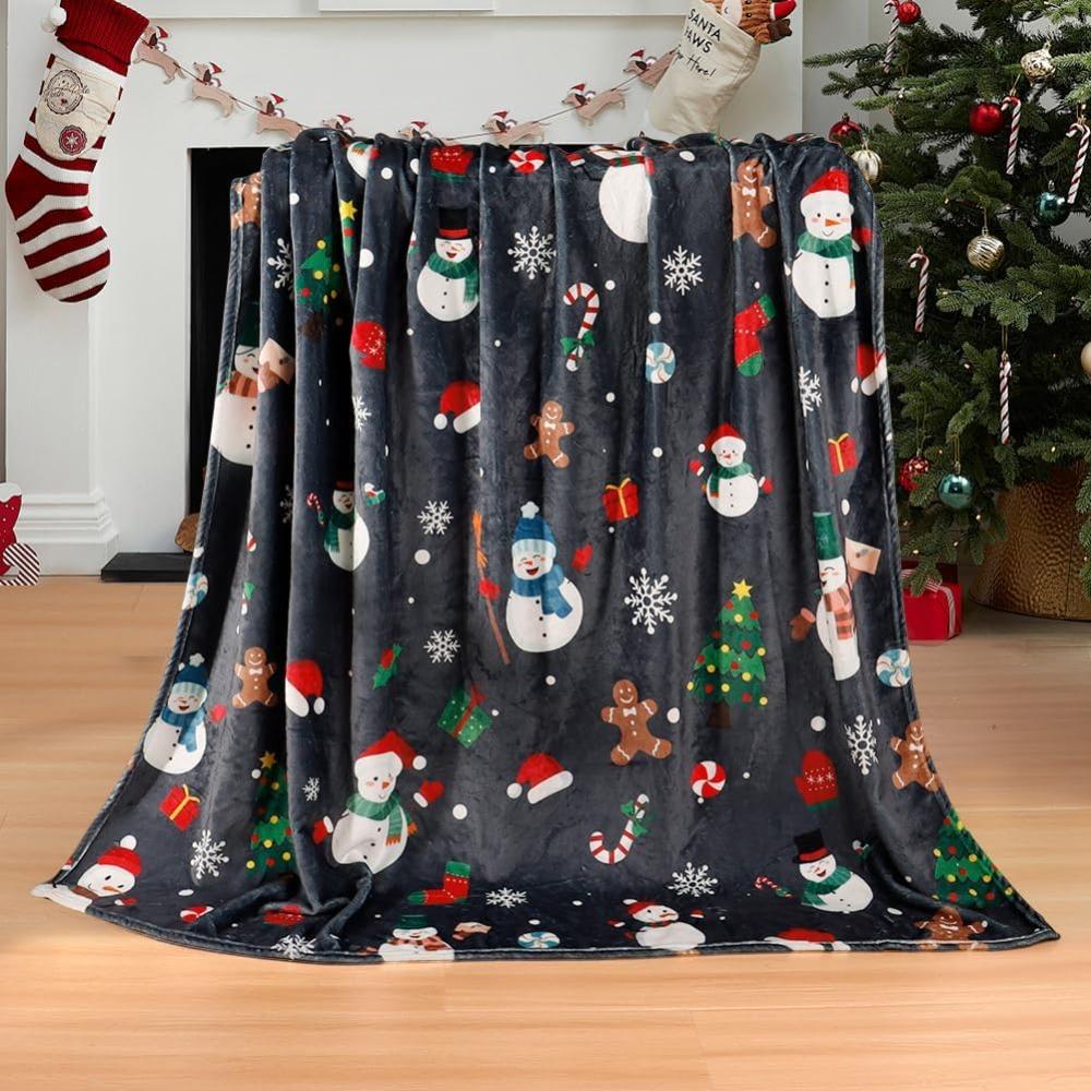 Soft Plush Christmas Blanket,Cute Santa Claus Pink Christmas Tree Snowflake Warm Throw Blanket for Couch