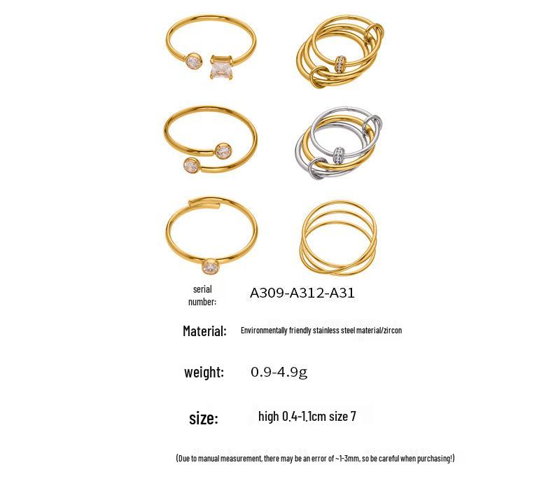 Oumeka Super Flash Zircon Pinky Ring Set: 18k Gold-Plated Small Diamond Stainless Steel Trio Jewelry