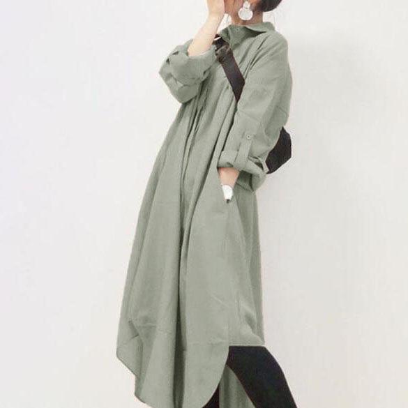 Japanese 2024 New Style Long Sleeve Pocket Lapel Shirt Dress - Loose Cotton & Linen, 4 Colors Available
