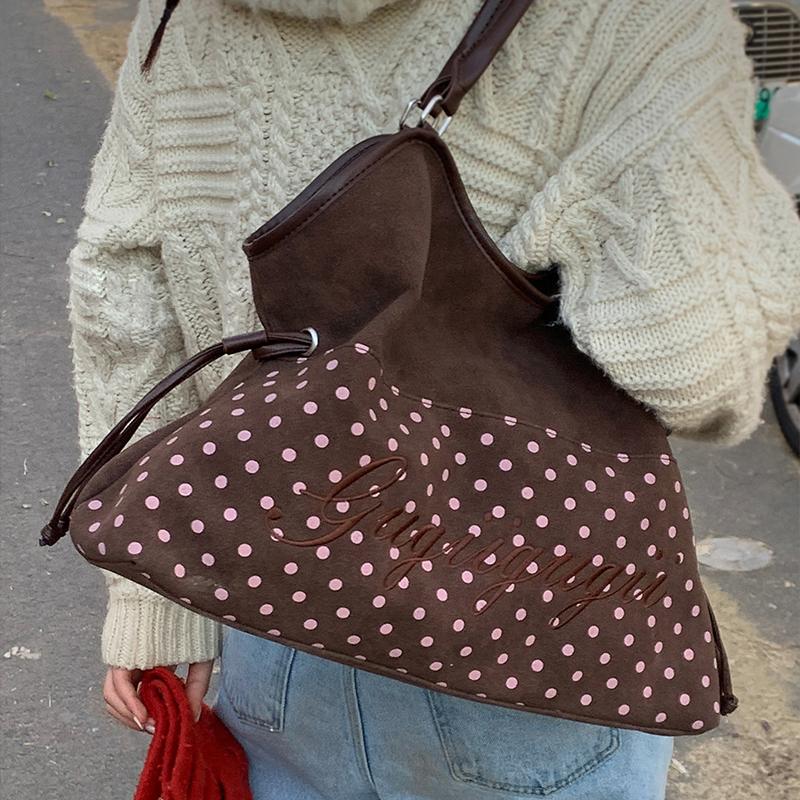 Borsa a Spalla da Donna Y2k Moda Dolce Pois Borsa a Mano Coreana Casual Versatile Stampa Leopardo Marrone Opaco Borse Tote