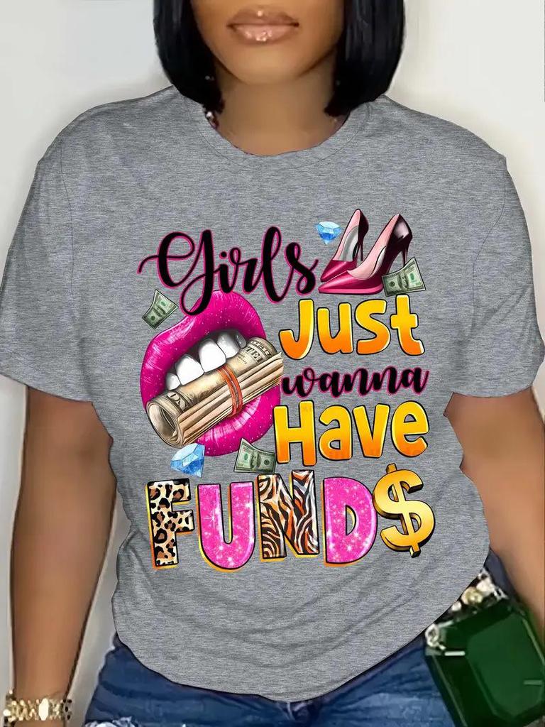 Light Grey Women's Short-Sleeved European and American Style Top with Picture