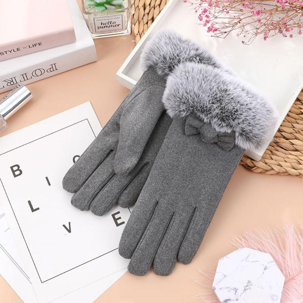 Keep Warm Winter Velvet Gloves  Women Mittens Soft Bow Plush Gloves  Ladies