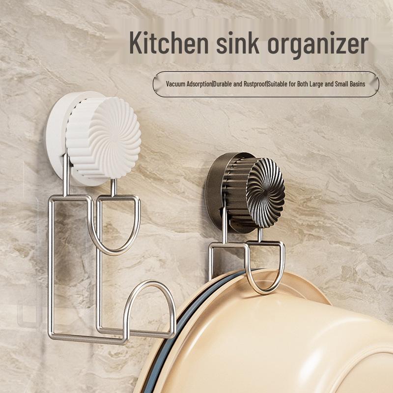 Wall-Mounted Rotating Suction Cup Basin Hook Storage Rack, No-Drill, Strong Load-Bearing.
