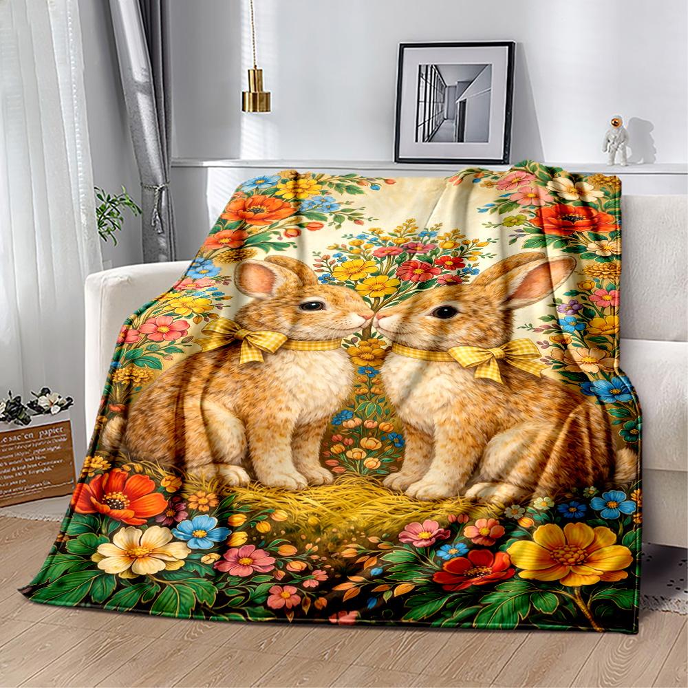 Easter Bunny With Flowers Blanket,Suitable for sofas, offices, travel, living rooms, gift for friends and family,Suitable for all seasons.