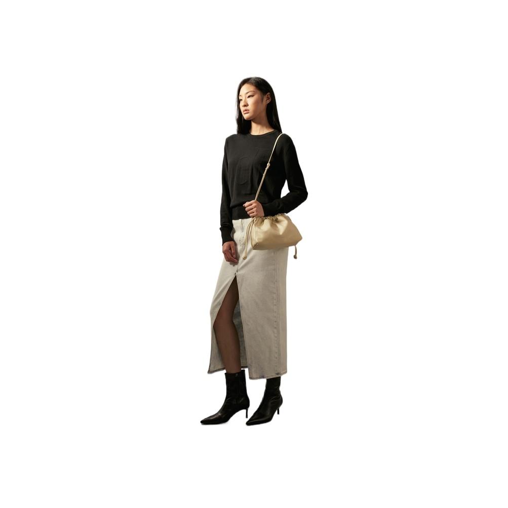 Calvin Klein Fashion Elegant Minimalist Textured Letter Drawstring Cloud Bag Shoulder Bag Medium Women bags Khaki Beige 4K3060G-PD7