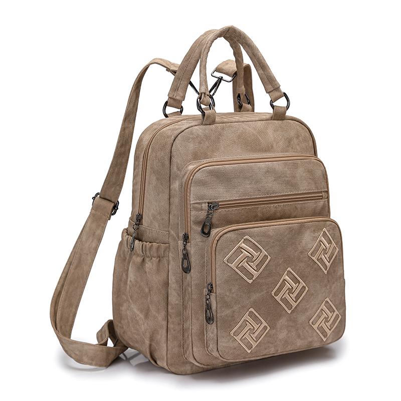 Vintage Leather Backpack for Women Casual Daypack Travel Shoulder Bag with Multi Pockets