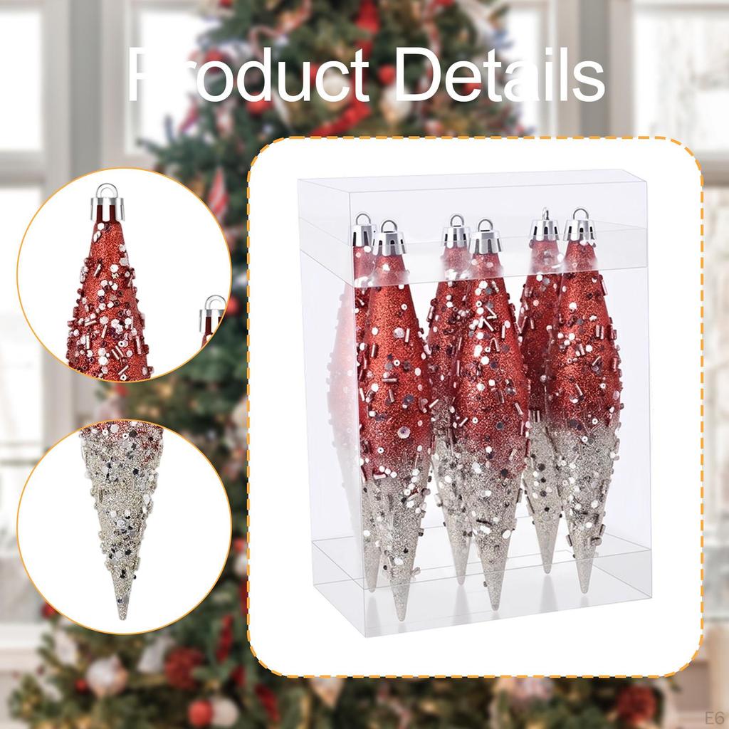 6 Stück Weihnachts-Tropfen Hängeornamente Dekoration Dekorativ Leicht Glitzer