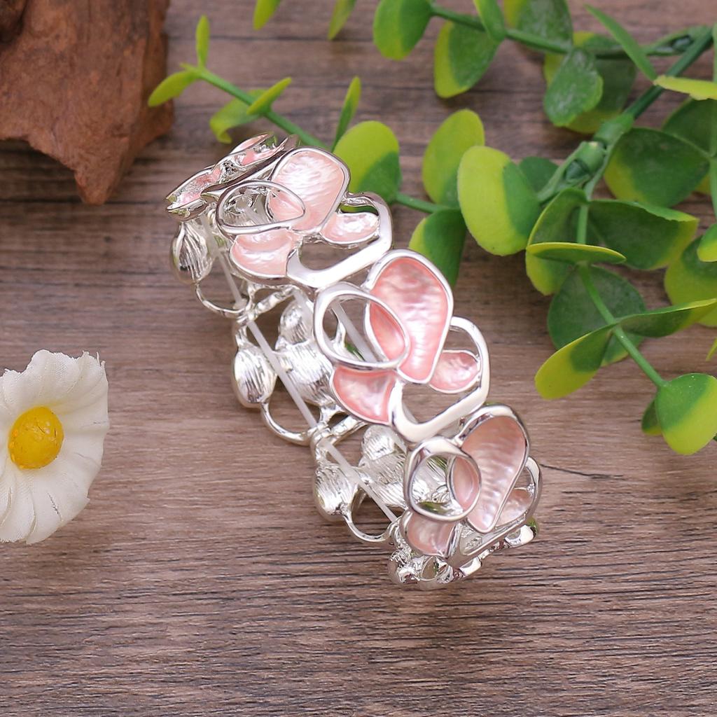 New Colored Flower Environmentally Friendly Alloy Connection Bracelet, Hand-painted Oil Flower Elastic Rope Bracelet for Women