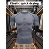 Mens White Compression Short Sleeve T-Shirt Vertical Black And Red Letter Graphic Quick Dry Elastic Breathable Gym Workout And Running Athletic Top