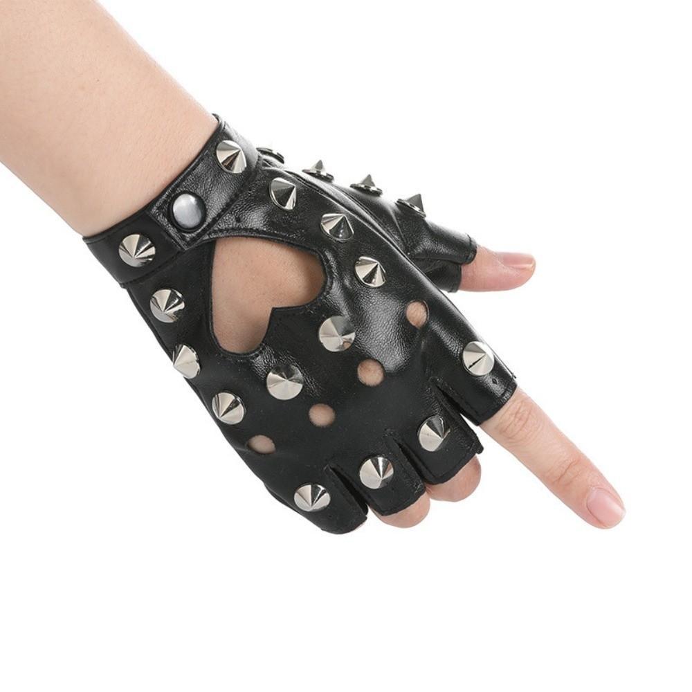 Edgy Fingerless Gloves Studded Details Half Finger Gloves Studded Leather Gloves  Hip-Hop