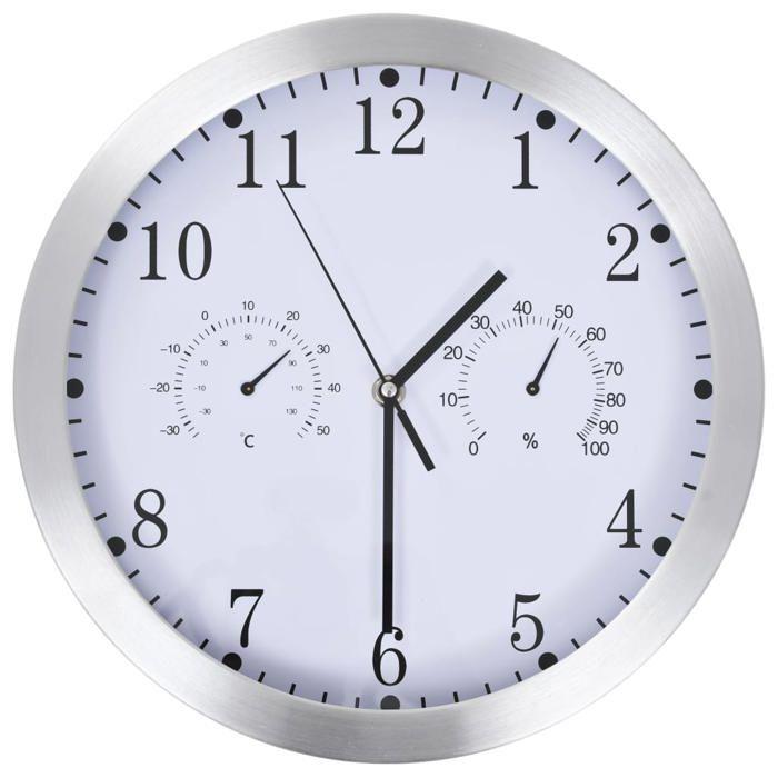 VidaXL Horloge Murale à Quartz Hygromètre Thermomètre Blanc Pendule de Cuisine 50623