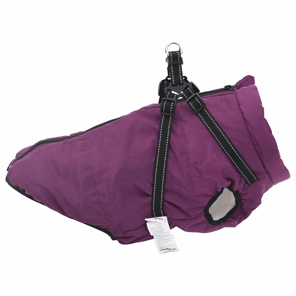 Waterproof Reflective Dog Coat with Integrated Harness Purple Size L44
