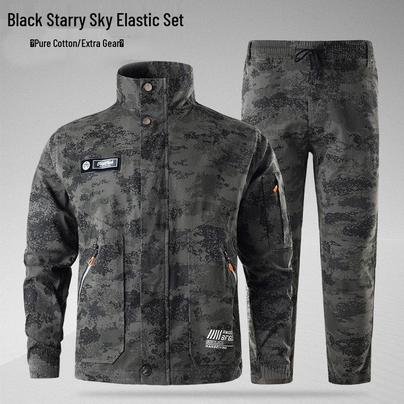 

Чоловічий камуфляжний бавовняний еластичний робочий костюм - Потовщений одяг для зварювання та авторемонту на весну/осінь. XXXXL (90-100 kg)