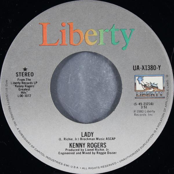 

7inch Record KENNY ROGERS - Lady / Sweet Music Man UAX1380Y Liberty 1980 US Folk Used