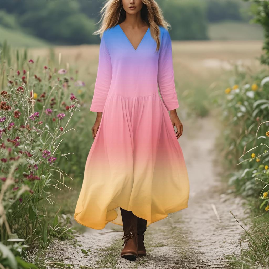 Women's Casual And Fashionable Round-neck Long Sleeve Mid Length Dress