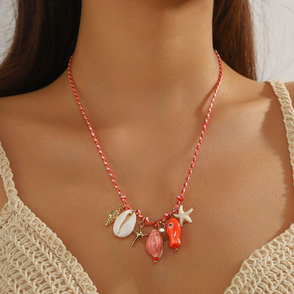 Ornaments Shell Starfish Necklace Adjustable Shell Starfish Beach Chain  Women