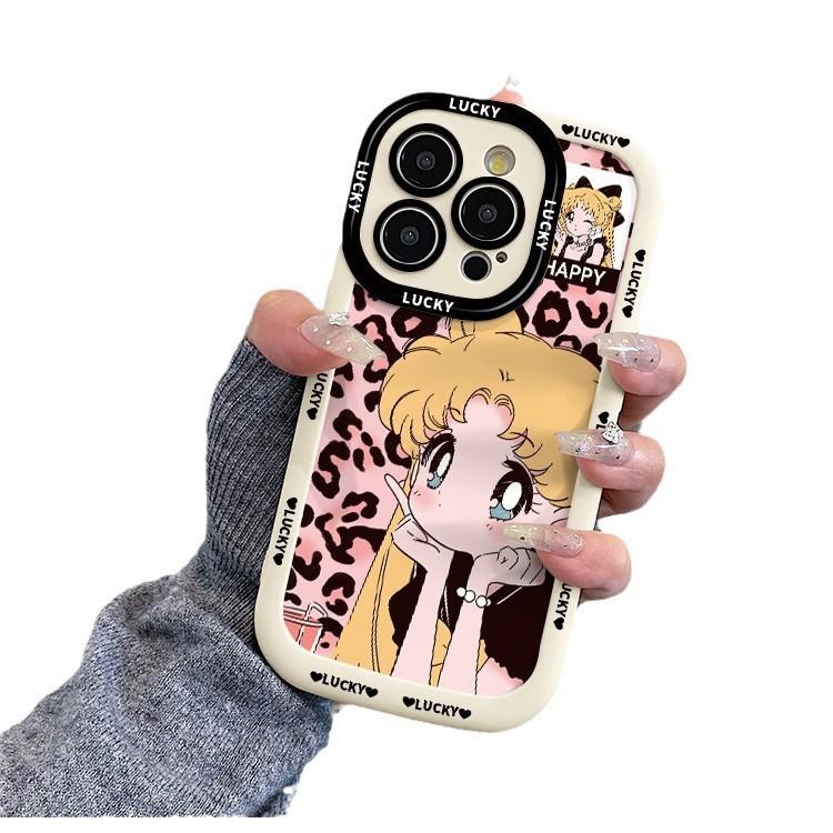 Leopard Print Beautiful Girl Suitable for Apple 16promax Puff Shell Iphone15 New Model 14 13 Cartoon 12 Anti Fall 1