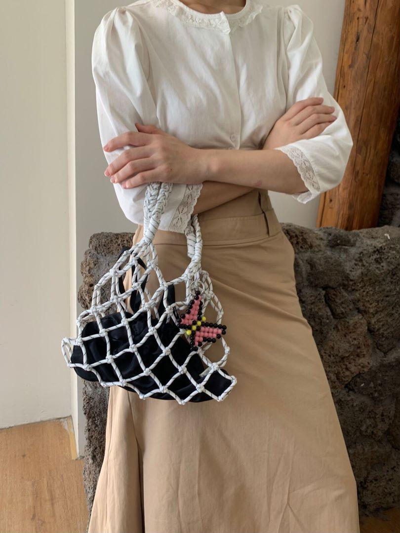 

2025 новая нейлоновая полая веревочная сумка сумка ручной работы сумка ручной работы бисерная бабочка украшение белый