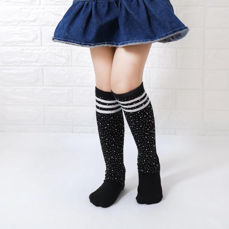 Glitter Rhinestone Kids Socks New Fashion Striped Mid-Calf Cotton Socks for Boys Girls Non-Slip Comfortable Children Crew Socks