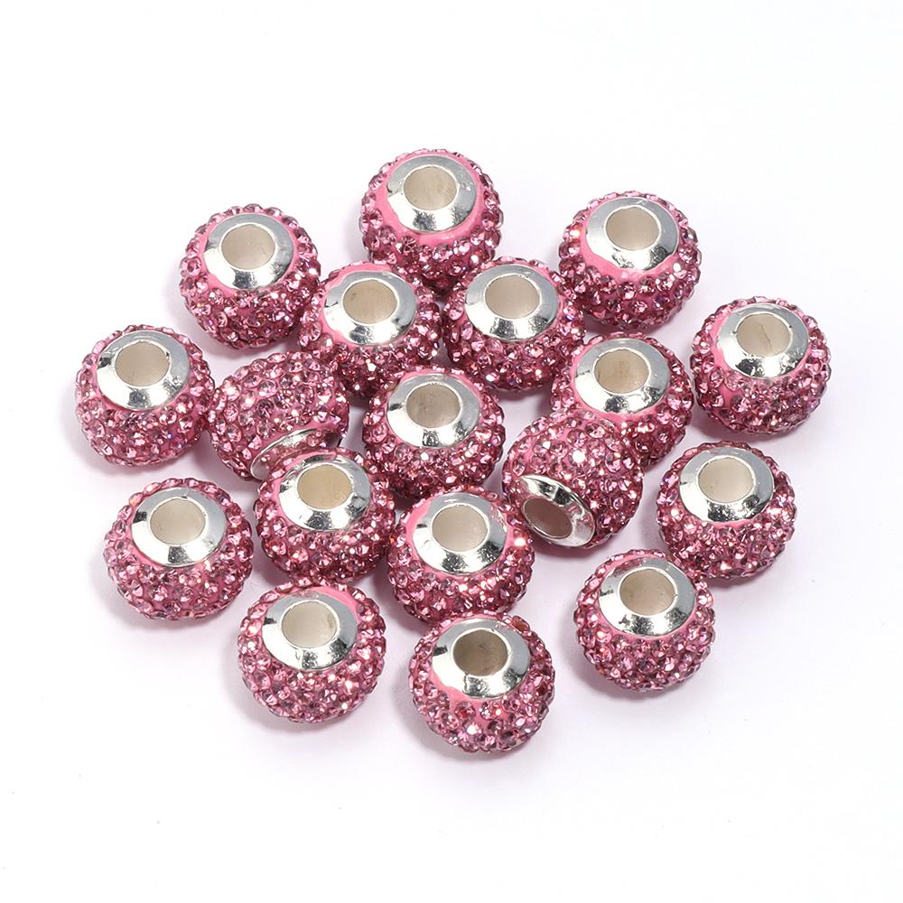 10Pcs/Lot Rhinestone Crystal Shambhala Ball Beads Colorful Polymer Clay Beads Big Hole Loose Spacer Beads For Jewelry Making