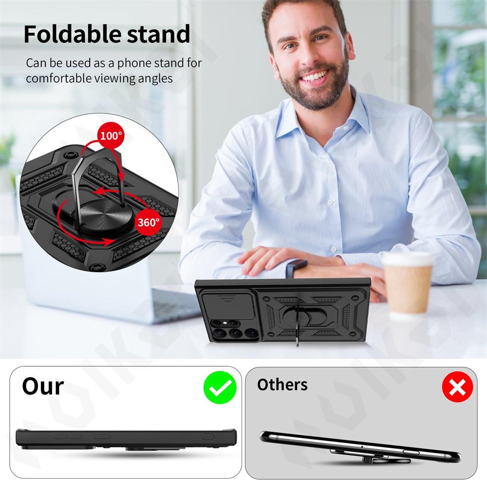 Funda para Samsung S24, S23, S22 Ultra, S21, S20 FE, Galaxy A25, A35, A54, A14 5G, cubierta de lente de cámara, soporte de anillo para teléfono, armadura giratoria