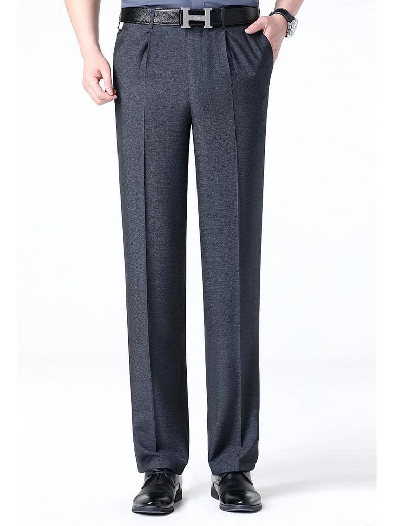 New Men's Iron-Free Pleated Dress Pants - Straight Leg, Professional Trousers for Middle-Aged Businessmen