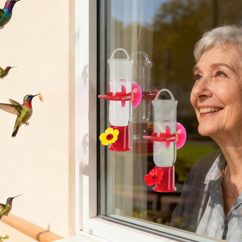 Window Bird Feeder Suction Cup Leak Proof Hanger 2 Pack Flower Ports Design Hummingbird Feeders For Outdoors For House Garden