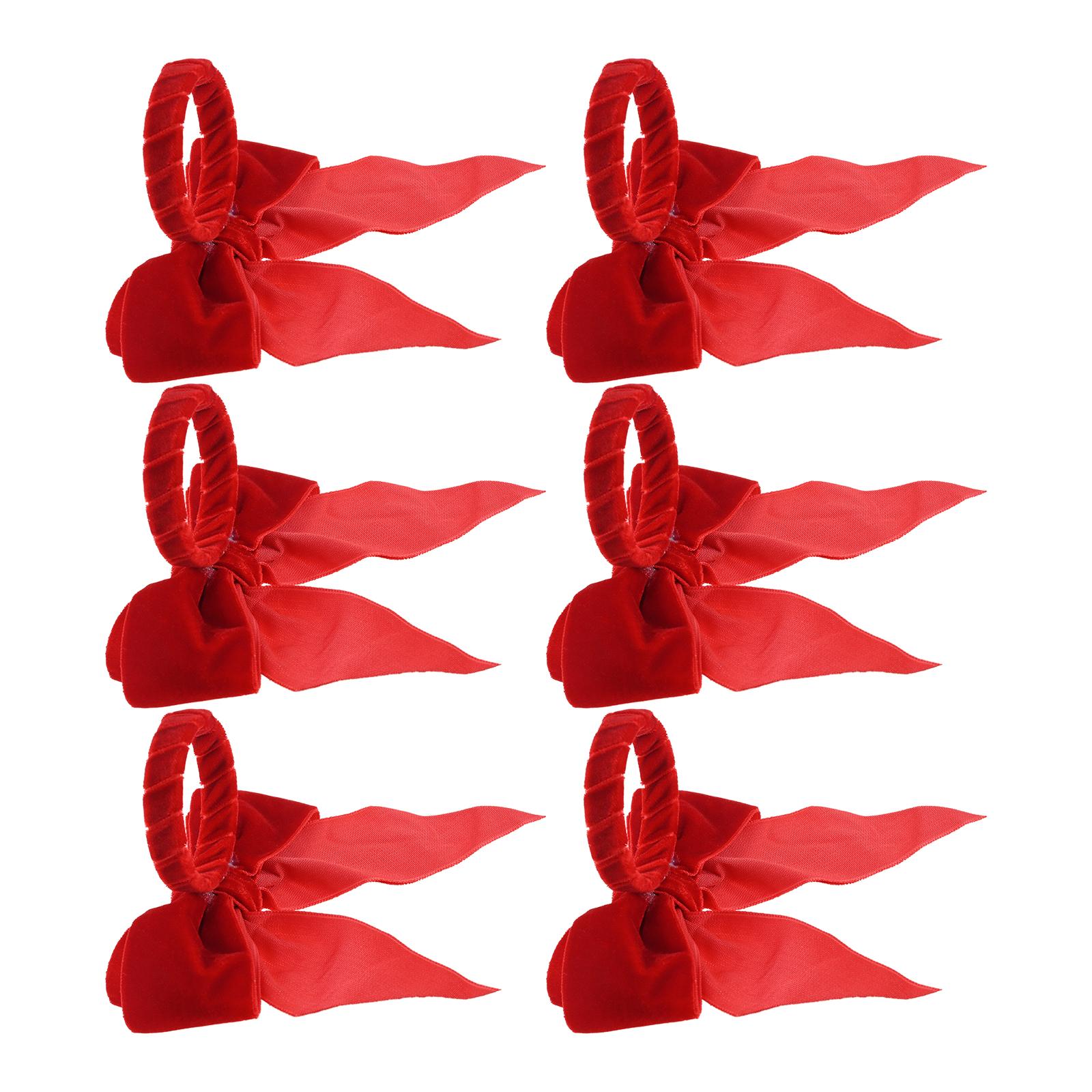 

6Pcs Pink/Red Bows Christmas Napkin Rings Napkin Holder Buckles for Xmas Wedding Thanksgiving Holiday Dinner Party Table Decor червоний