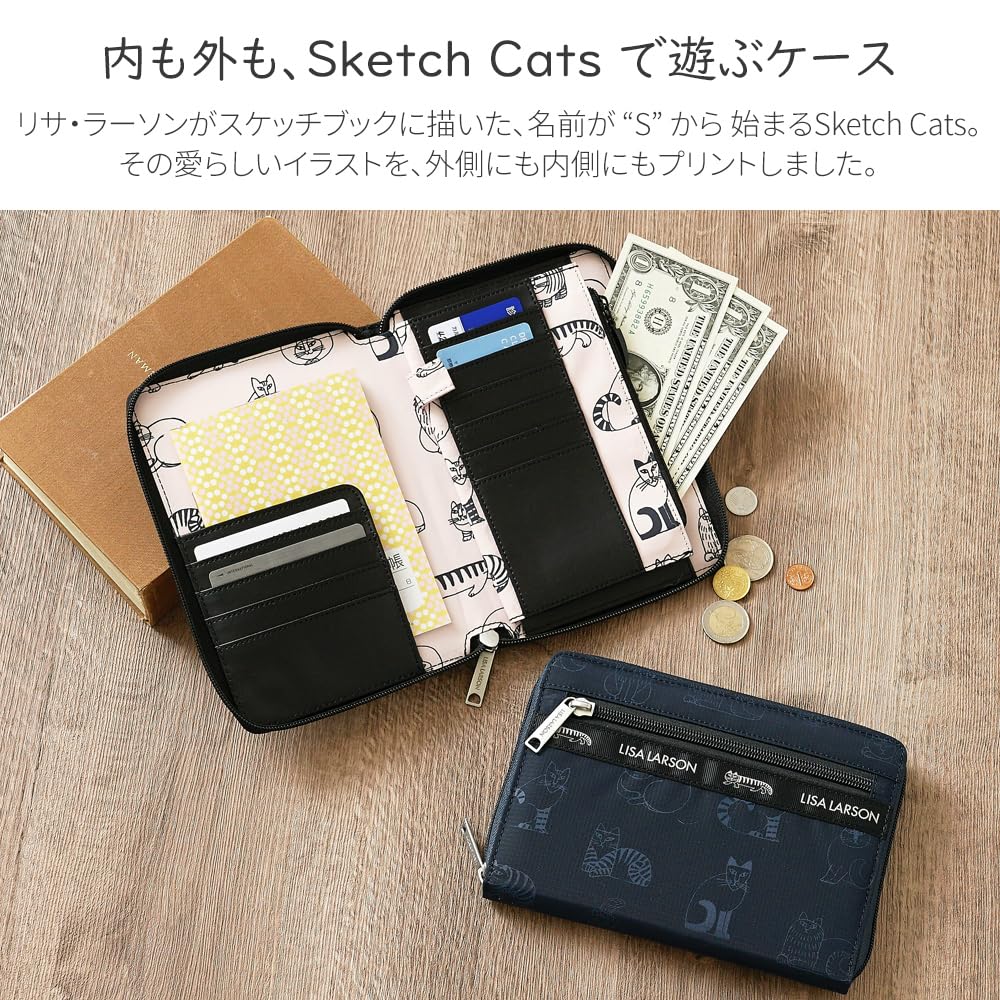Lisa Larson LISA LARSON Organizer with Sketch Stylish Design for [Official] Multi-Case/Pouch Cats, Hand-Drawn, Women, LTNA-06