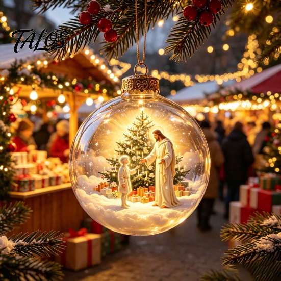 Garden Holiday Ornaments Glowing Christmas Story Ornament, Light-Up 3D Hanging Ball with Warm LED, Mini Decorative Spheres for Holidays Scene