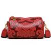 Women's Ethnic Flower Embossed Crossbody Bag, Retro Cylinder Handbag with Wide Shoulder Strap
