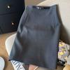 Elegant High Waist Gray Office Pencil Skirt Women Split Slit Work Slim Fit Skirts