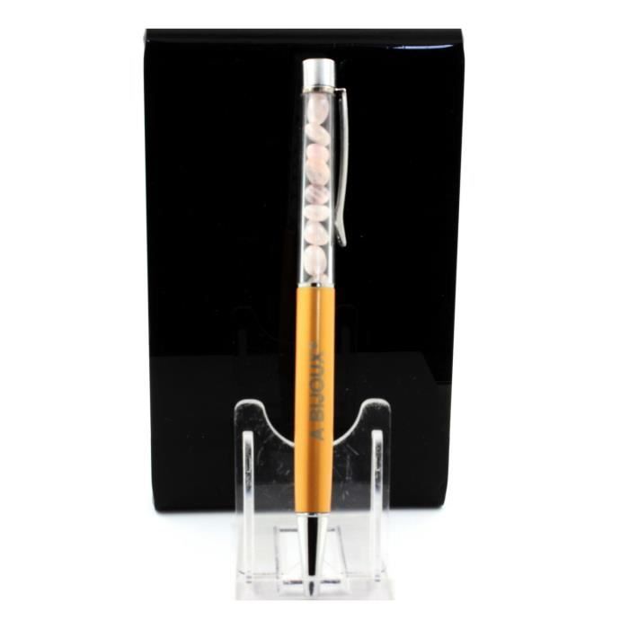 Stylo minéraux - ABIJOUX - Quartz rose - Rechargeable - Bille - Noir - Adulte - Mixte