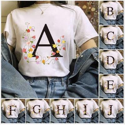 T-Shirt 26 English Letters Flower Print T-Shirt Women'S Short-Sleeved Women'S Clothing