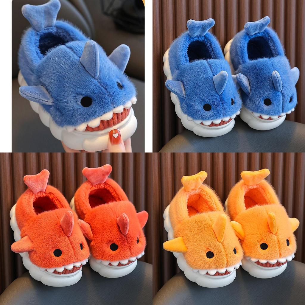 Cozy Waterproof Kids Shark Slippers For Boys Girls Warm Indoor Winter House Shoes