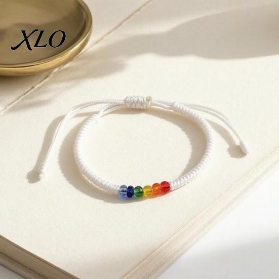 Soft Skin Friendly Bracelet Rainbow Beads for Men Women, Handmade Boho Stackable Cord Braided String Bracelet, Adjustable Woven Rope Wristband