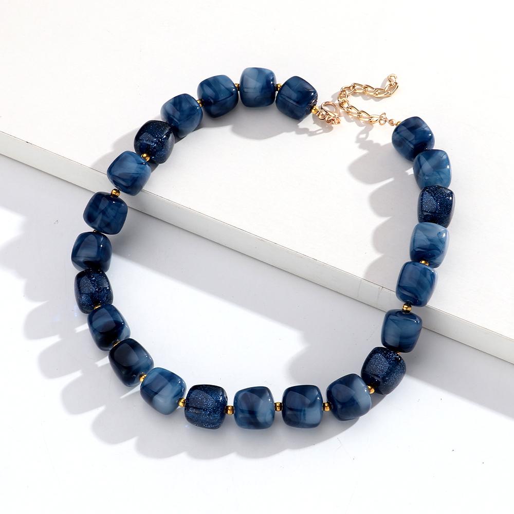 New Trendy Colorful Resin Square Beads Chain Necklaces for Women Popular Handmade Acrylic Geometric Choker Retro Jewelry Gift