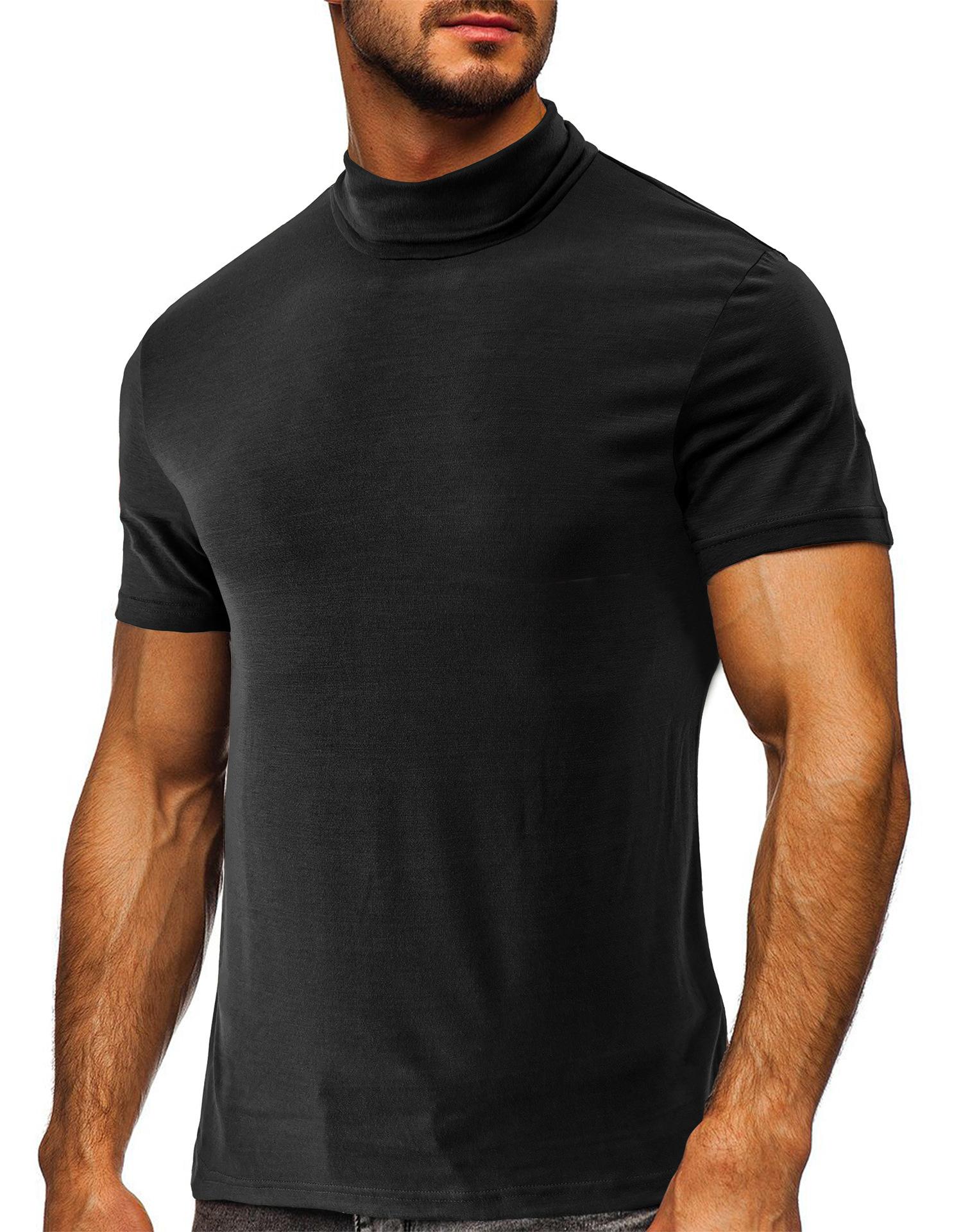 Phoca largha Heren Zacht T-shirt Korte Mouw Basic Turtleneck Slim Fit Ondershirt Pullover Effen Tops Atletische Workout T-shirts voor Heren Zomer Vochtafvoerend T-shirt S