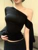 Spicy Asymmetrical One-Shoulder Long-Sleeve Slim Fit T-Shirt for Women - Spring Slimming Bodycon Base Top