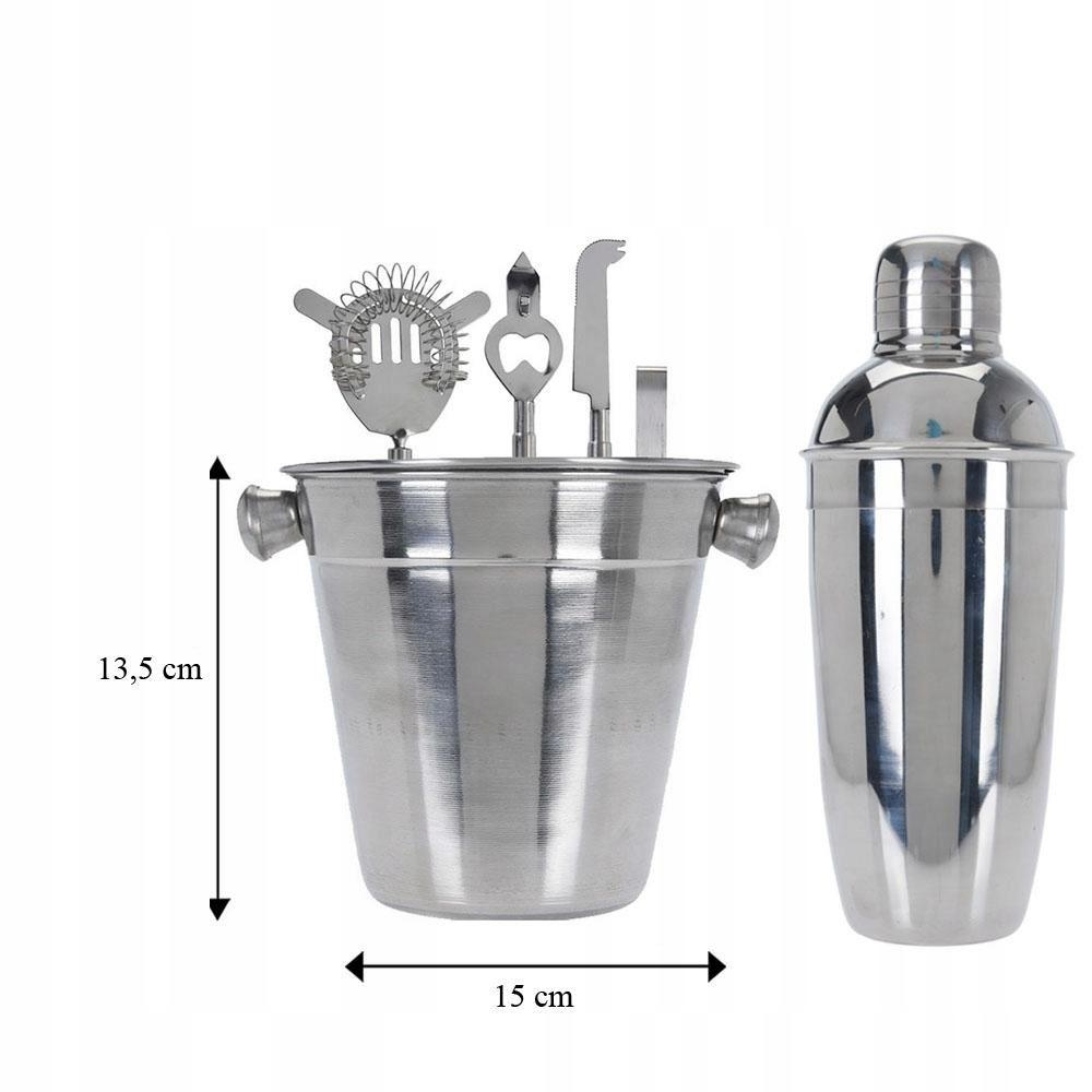 Zestaw barmański 6 elementów shaker cooler szczypce otwieracz nóż filtr