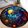 Vibrant Stained Glass Dragon Round Rug – Anti-Slip, Durable Polyester Carpet with Cosmic Design, Rich Blues, Purples, Reds & Ora