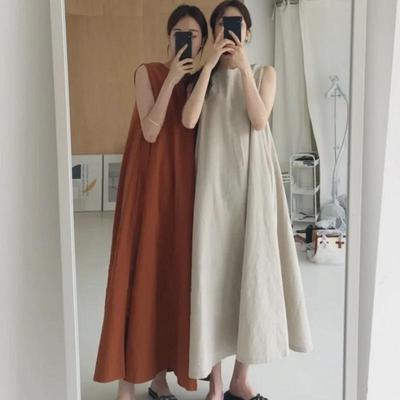 2024 Korean Chic Summer Sleeveless Long Swing Skirt Dress for Women