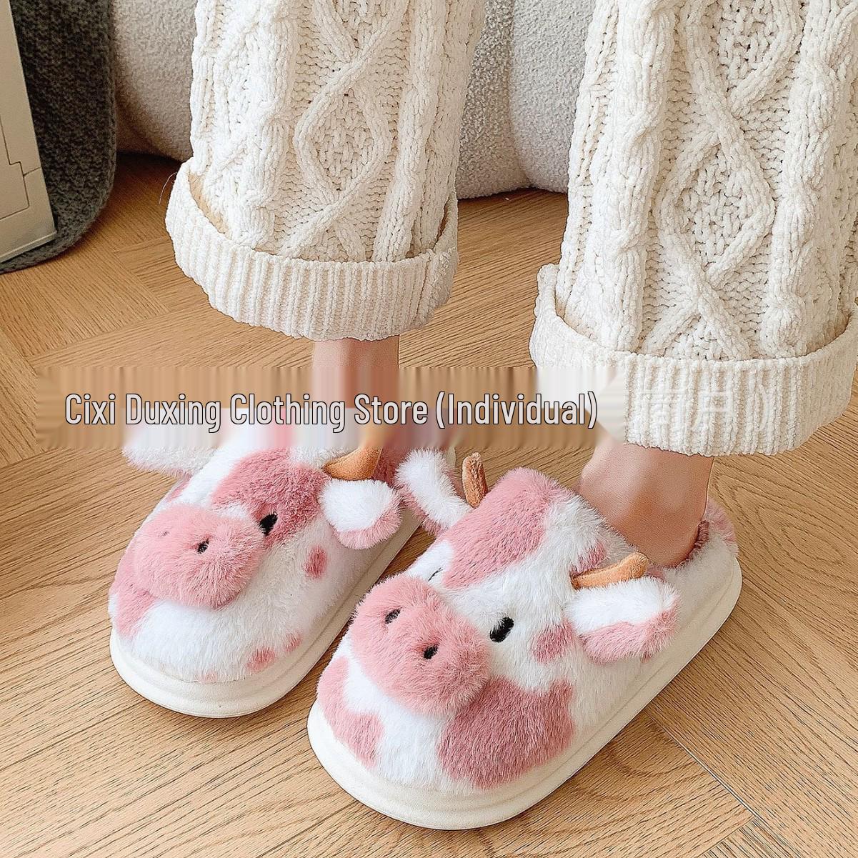 

Плюшевые комнатные тапочки «Пятнистая корова» для ношения дома - Теплые, толстые, с закрытым носком, хлопковые, повседневные 44-45